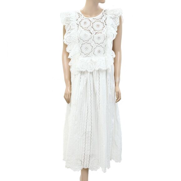 Loeffler Randall Brynn Flutter-Sleeve Midi Dress Eyelet Embroidered S NEW 283832 - Picture 2 of 8